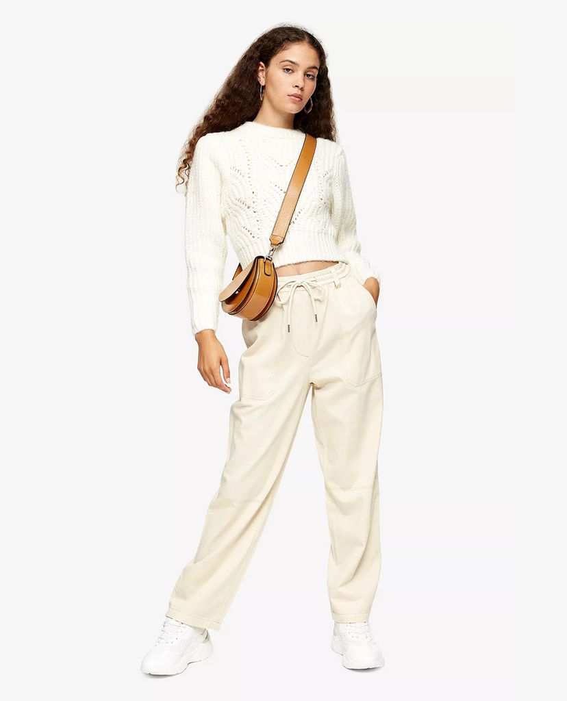 TOPSHOP - Quần kiểu nữ lưng thun ống rộng Ecru Wide Leg