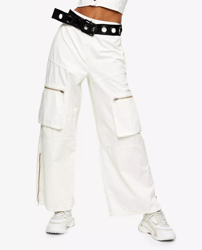 TOPSHOP - Quần kiểu nữ ống rộng Ecru Zip Wide Leg 90s Skate