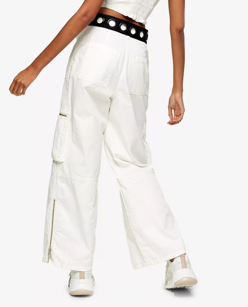 TOPSHOP - Quần kiểu nữ ống rộng Ecru Zip Wide Leg 90s Skate