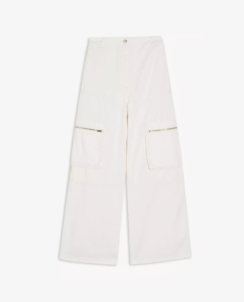 TOPSHOP - Quần kiểu nữ ống rộng Ecru Zip Wide Leg 90s Skate
