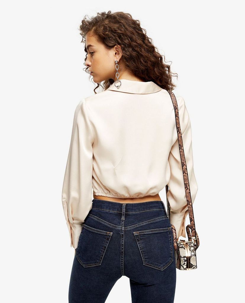 TOPSHOP - Áo kiểu nữ cổ bẻ tay dài PETITE Satin Knot Front