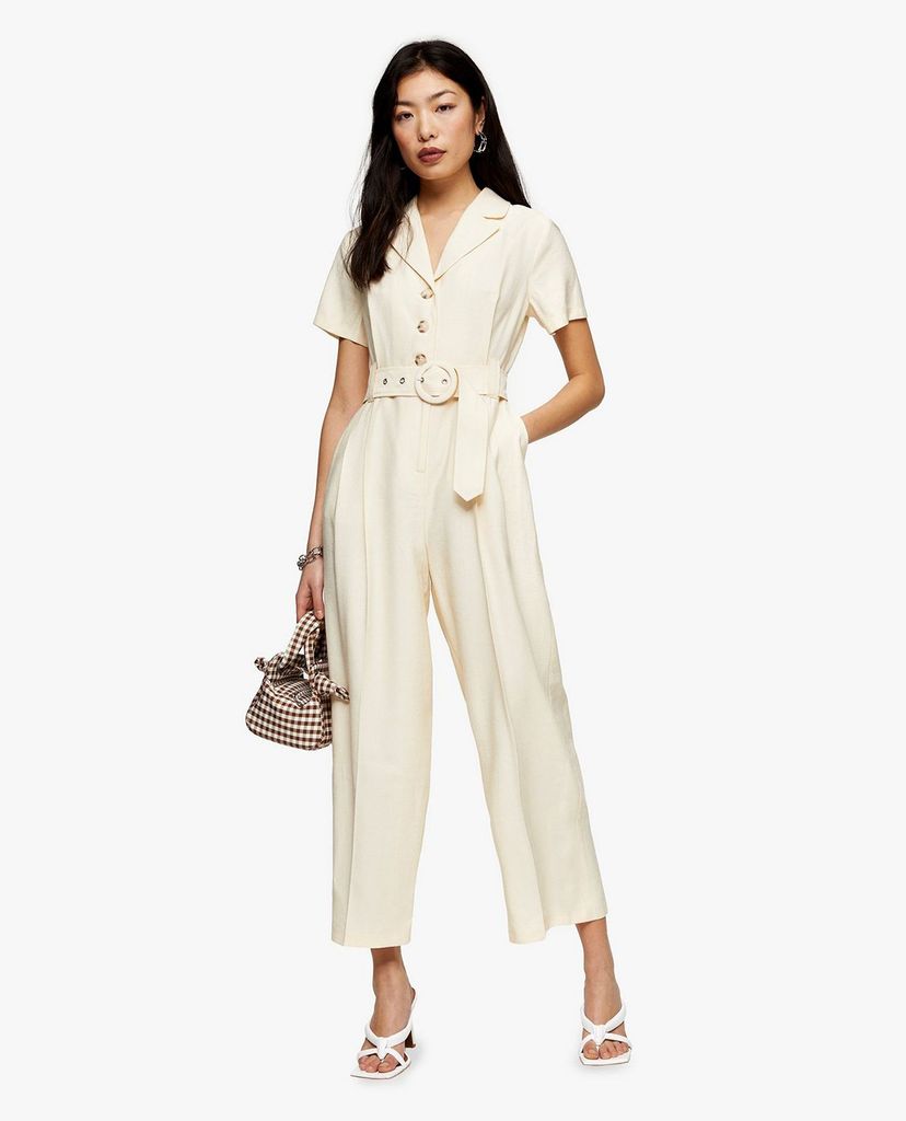 TOPSHOP - Jumpsuits nữ ngắn tay PETITE Cream Belted