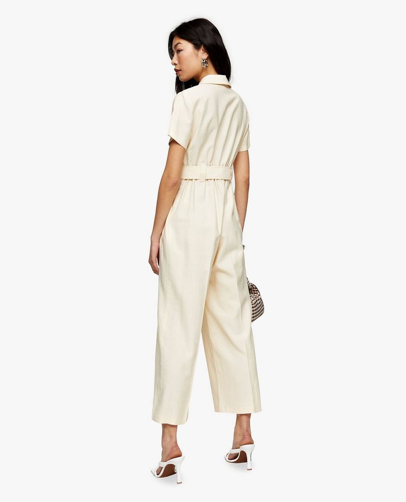 TOPSHOP - Jumpsuits nữ ngắn tay PETITE Cream Belted