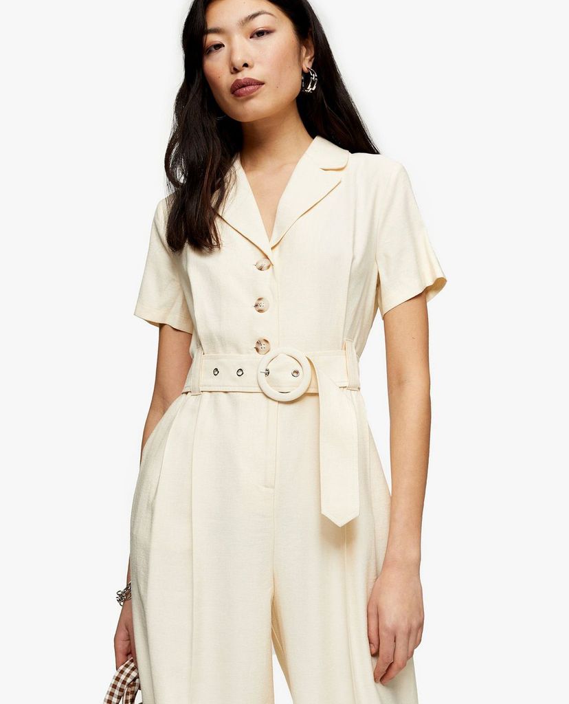 TOPSHOP - Jumpsuits nữ ngắn tay PETITE Cream Belted