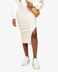 TOPSHOP - Chân váy midi phom ôm Ecru Fluffy Ribbed
