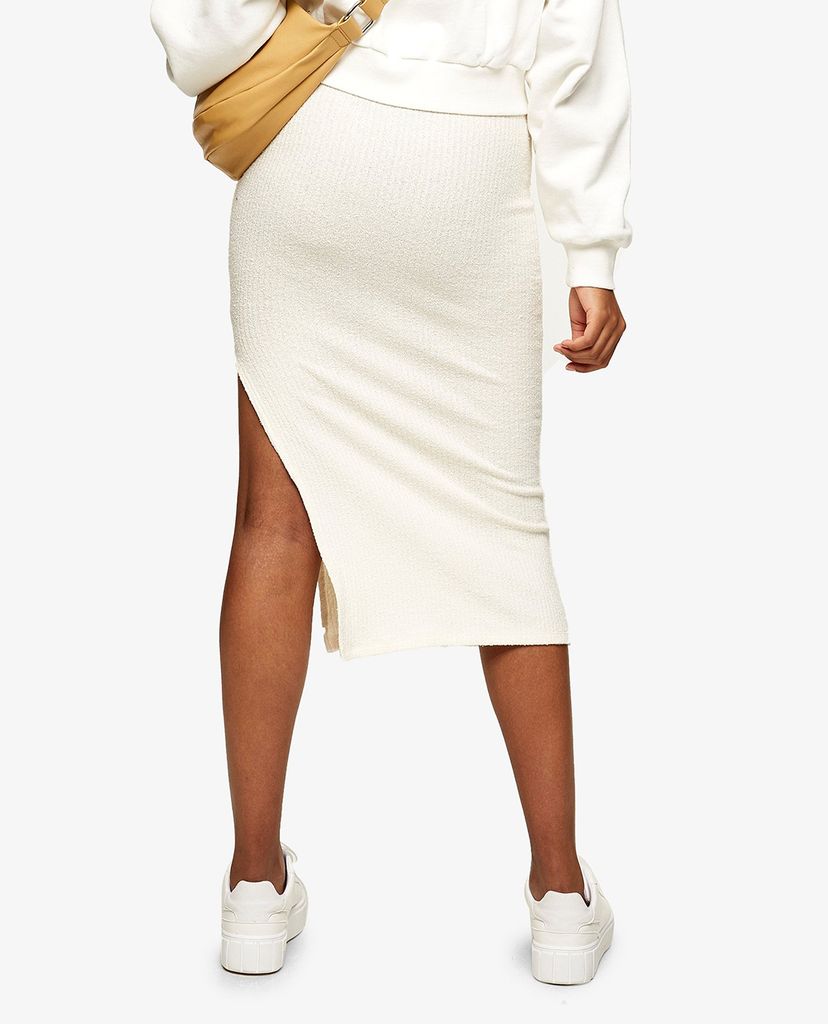 TOPSHOP - Chân váy midi phom ôm Ecru Fluffy Ribbed