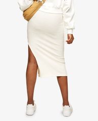 TOPSHOP - Chân váy midi phom ôm Ecru Fluffy Ribbed