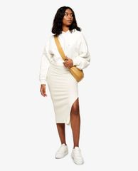 TOPSHOP - Chân váy midi phom ôm Ecru Fluffy Ribbed