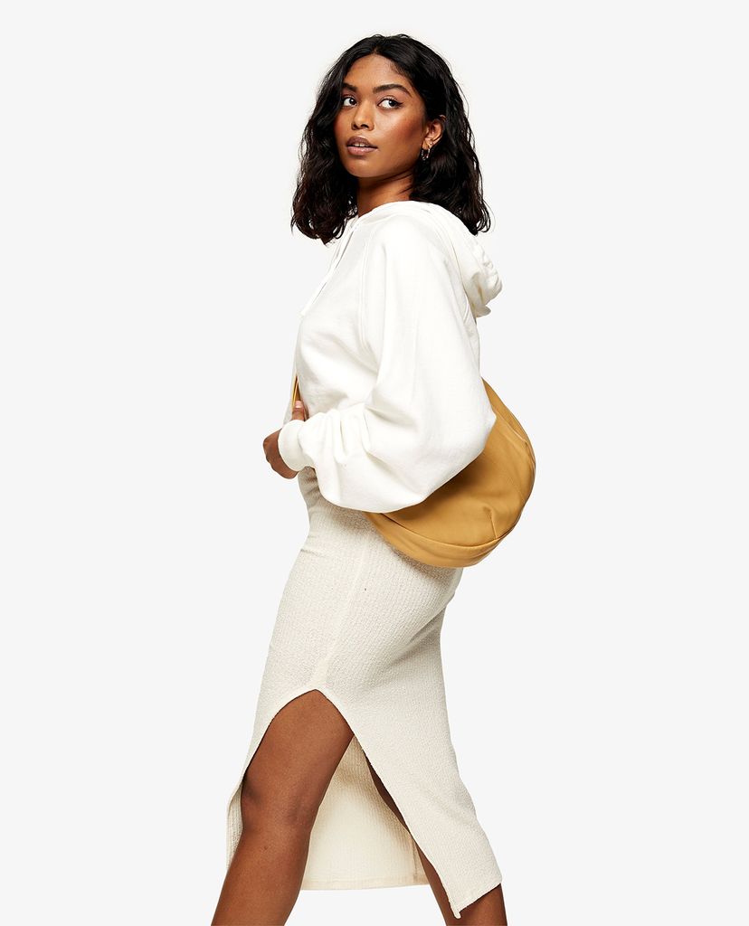 TOPSHOP - Chân váy midi phom ôm Ecru Fluffy Ribbed