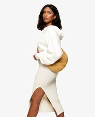 TOPSHOP - Chân váy midi phom ôm Ecru Fluffy Ribbed