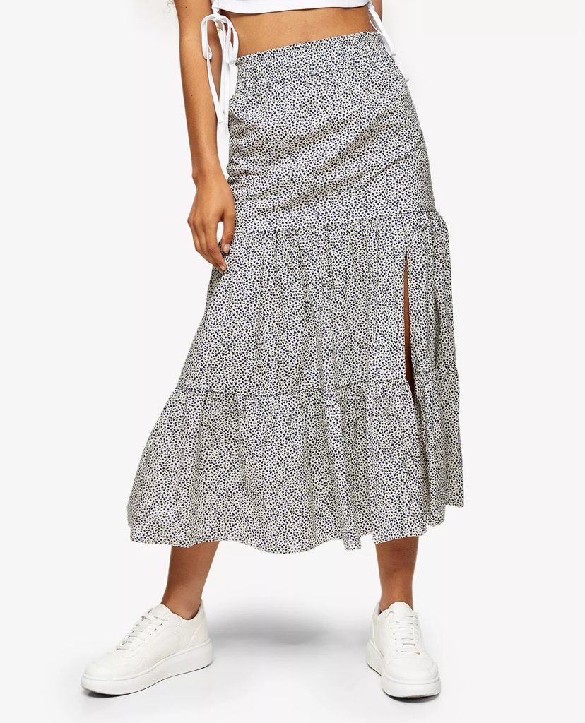 TOPSHOP - Chân váy midi xếp li Cream Floral Print