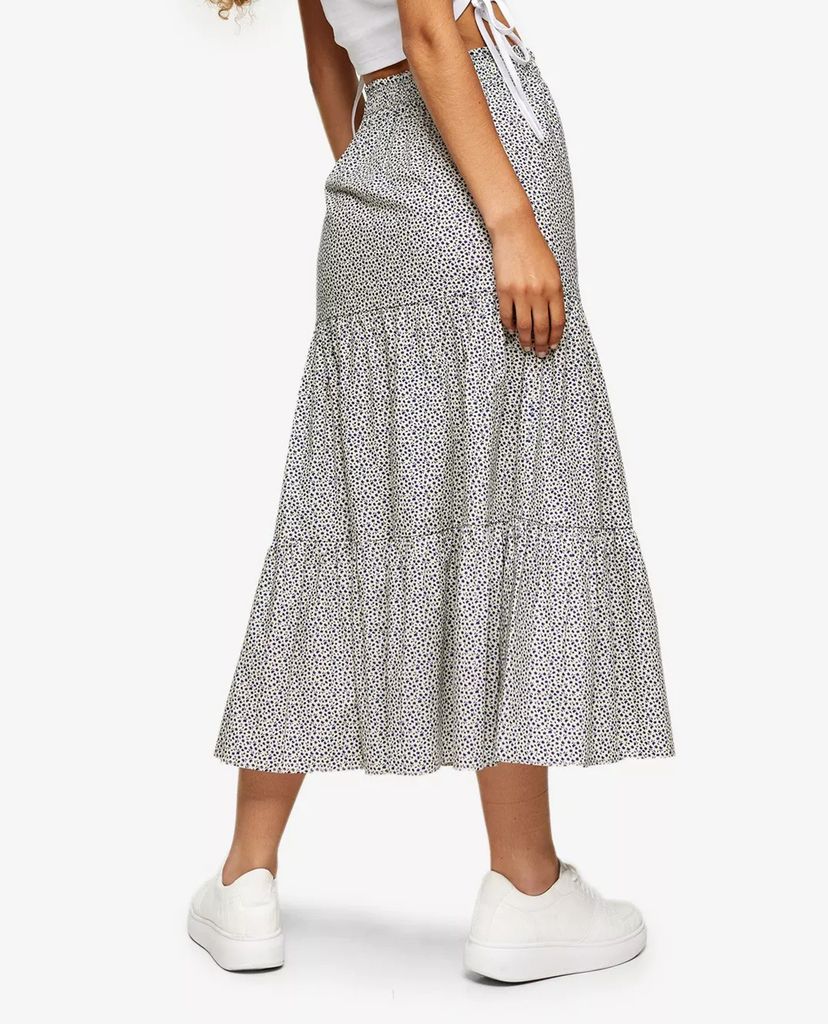 TOPSHOP - Chân váy midi xếp li Cream Floral Print