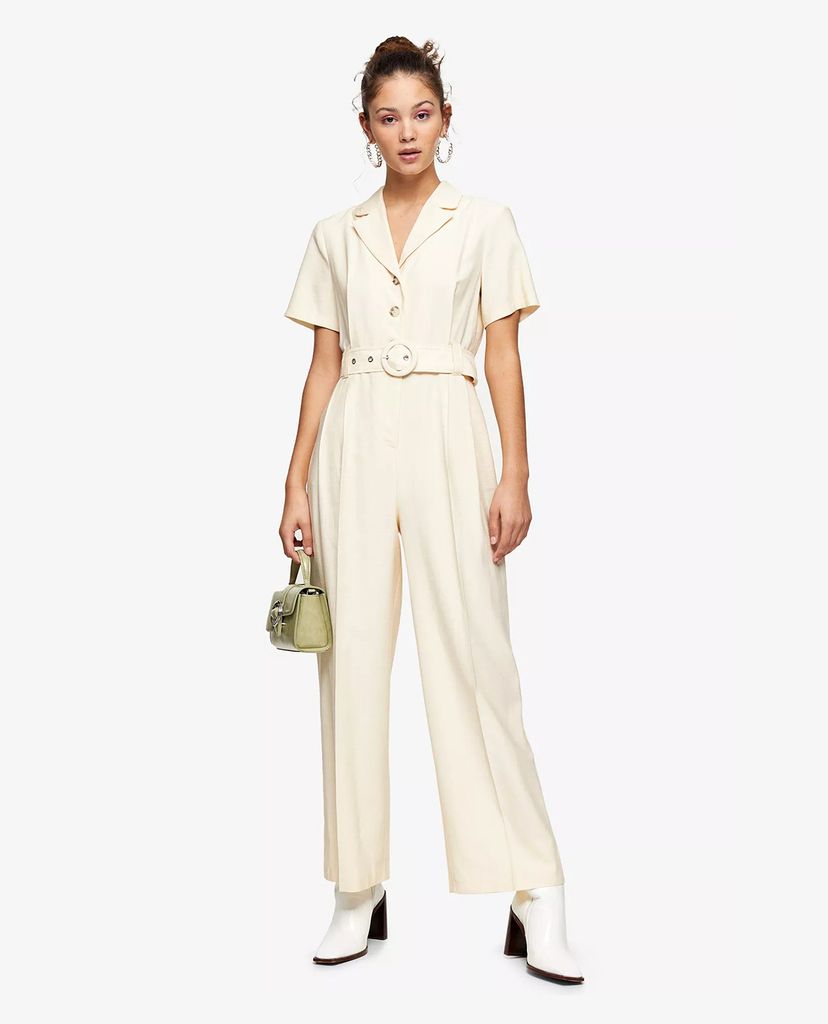 Jumpsuit nữ ngắn tay cổ gập Cream Belted Short Sleeve