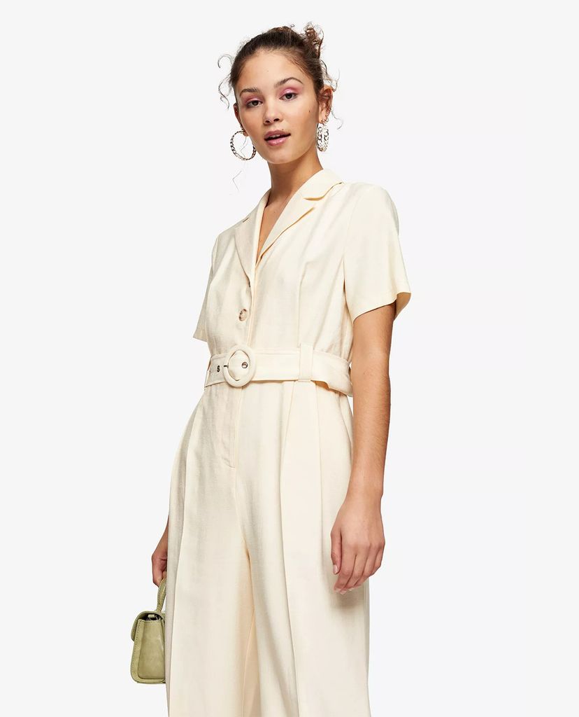 Jumpsuit nữ ngắn tay cổ gập Cream Belted Short Sleeve