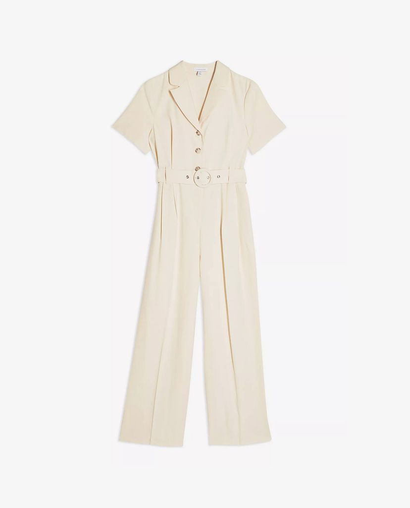 Jumpsuit nữ ngắn tay cổ gập Cream Belted Short Sleeve