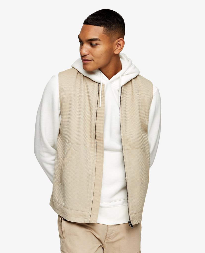 TOPMAN - Áo khoác kiểu nam không tay Ecru Textured Gilet
