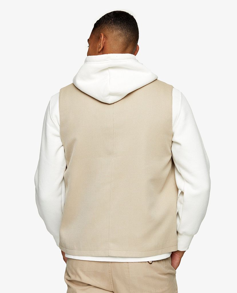 TOPMAN - Áo khoác kiểu nam không tay Ecru Textured Gilet