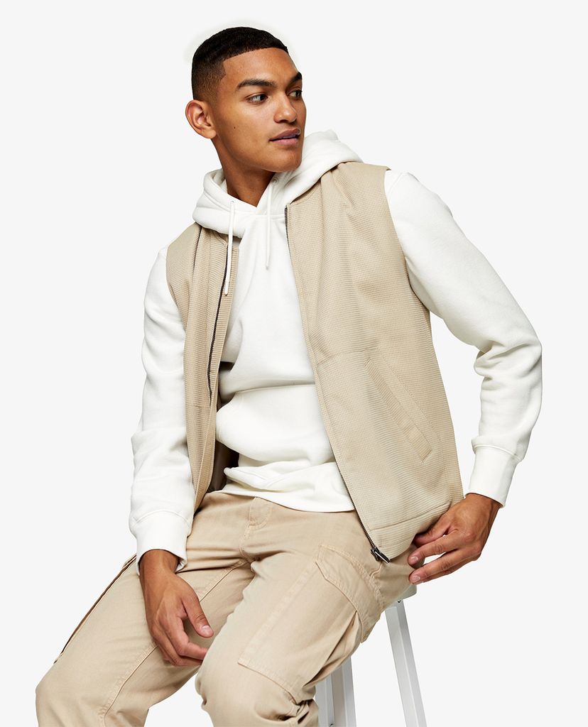 TOPMAN - Áo khoác kiểu nam không tay Ecru Textured Gilet