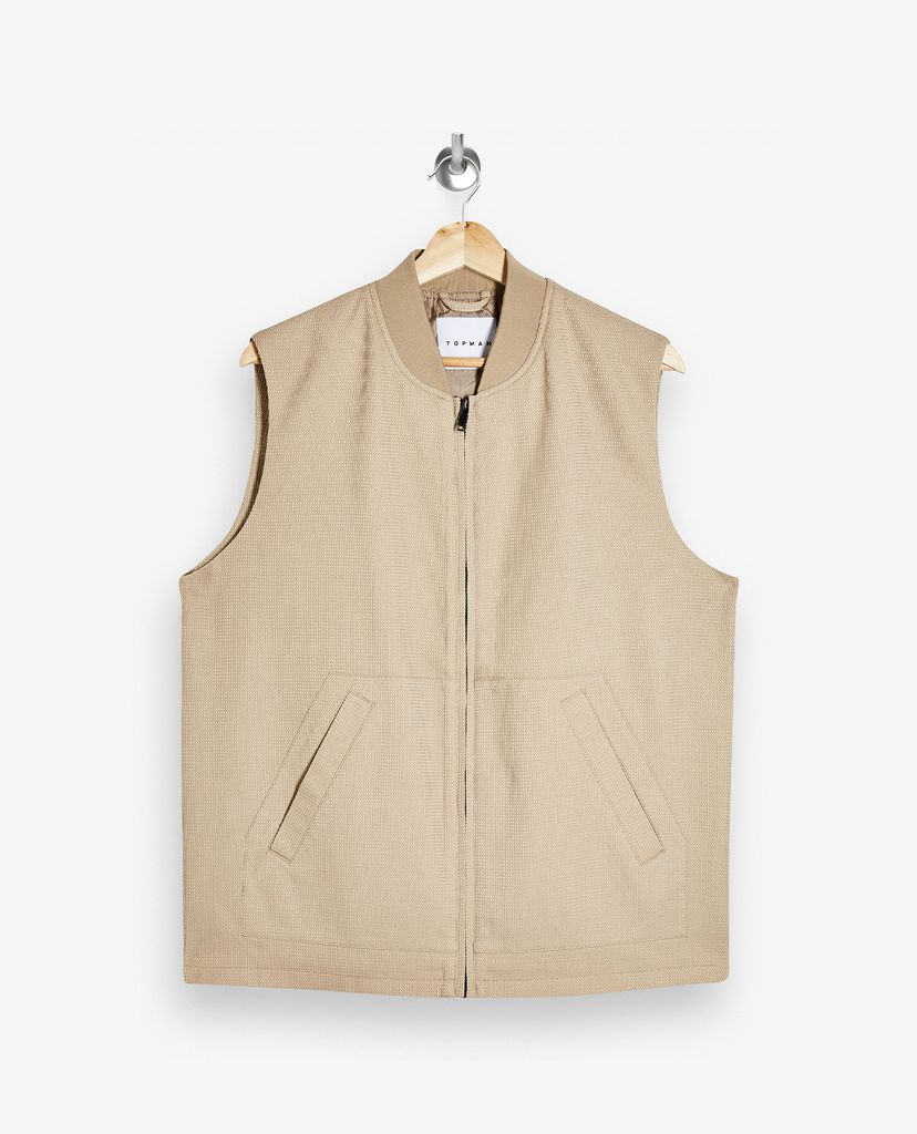 TOPMAN - Áo khoác kiểu nam không tay Ecru Textured Gilet