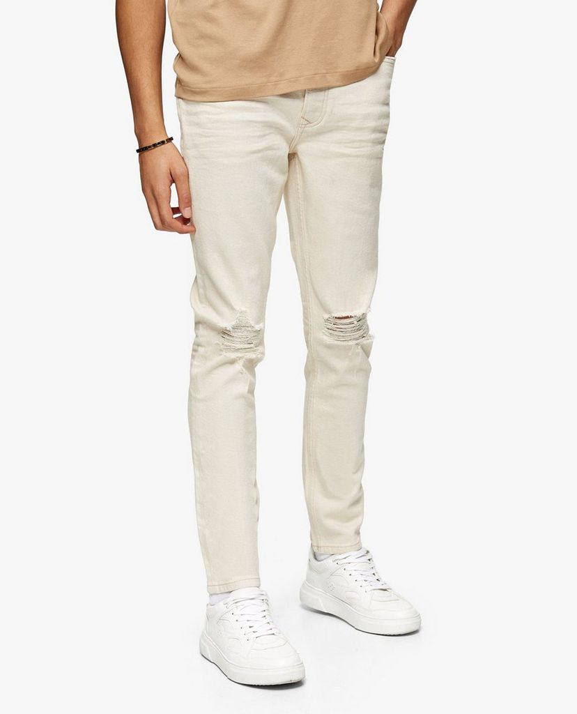 TOPMAN - Quần jeans nam phom skinny CONSIDERED Ecru Rip Stretch
