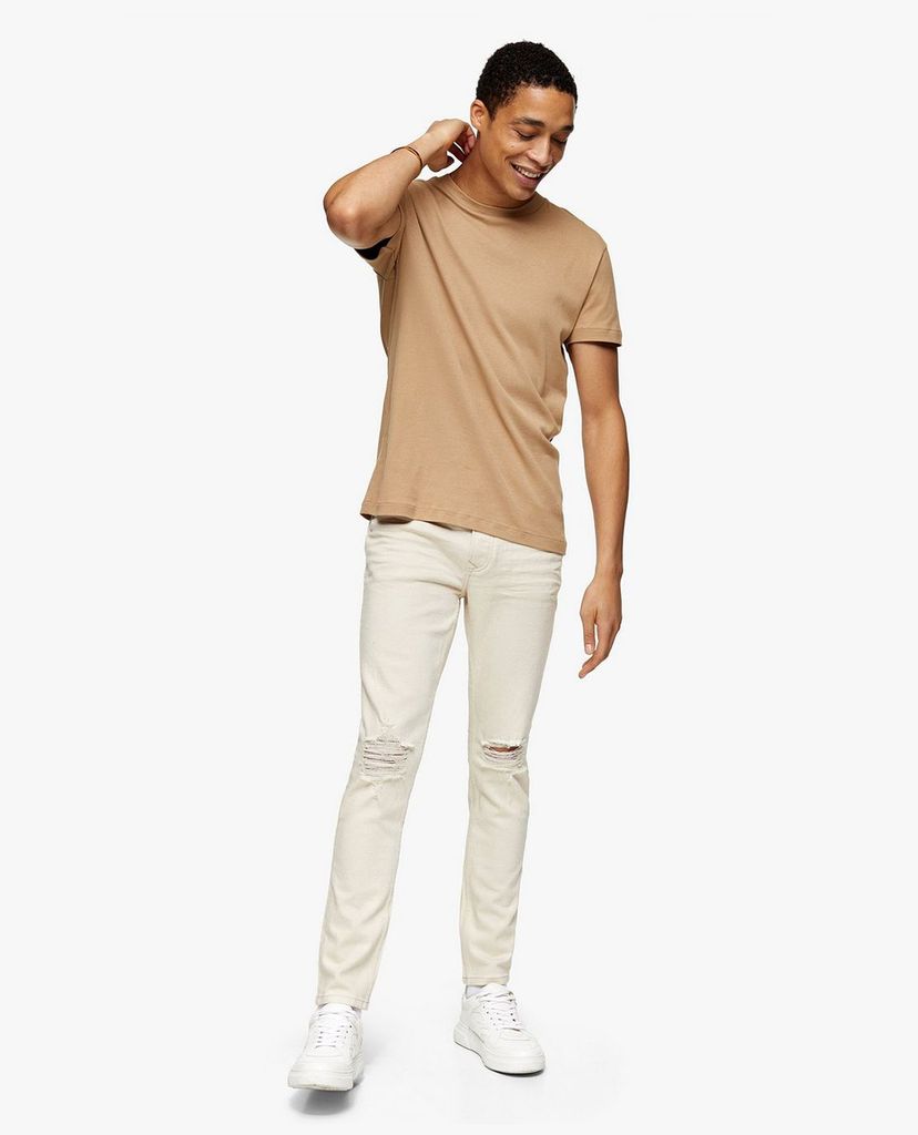 TOPMAN - Quần jeans nam phom skinny CONSIDERED Ecru Rip Stretch