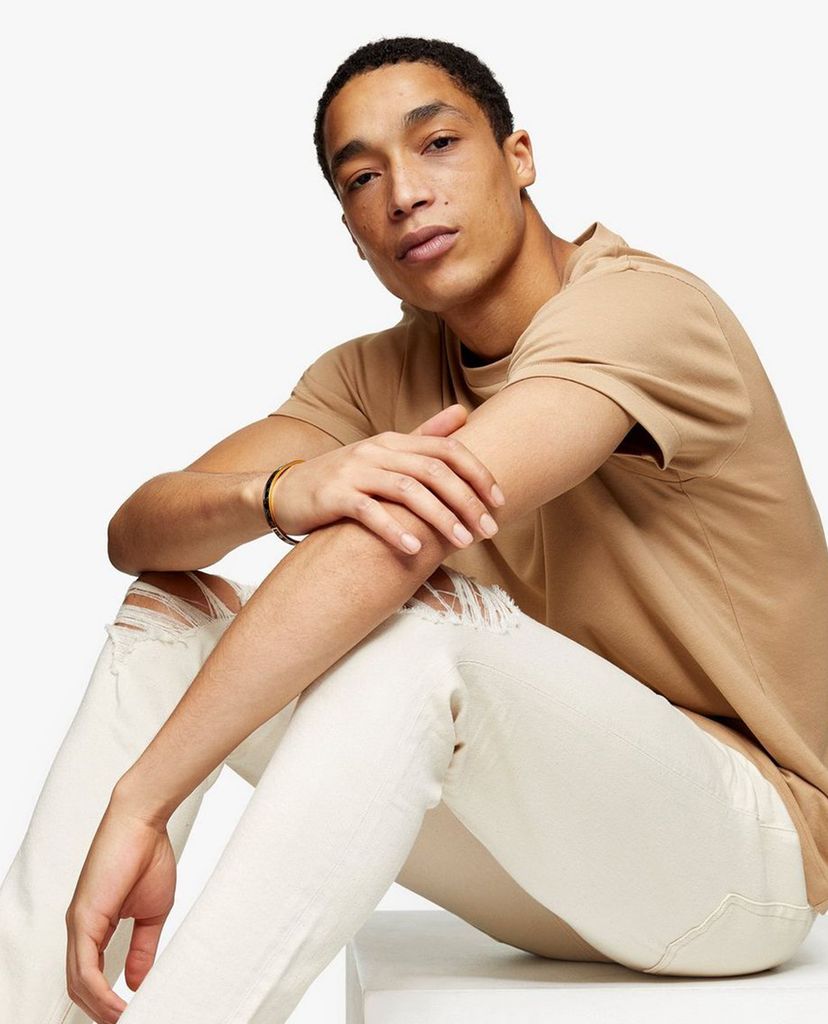 TOPMAN - Quần jeans nam phom skinny CONSIDERED Ecru Rip Stretch