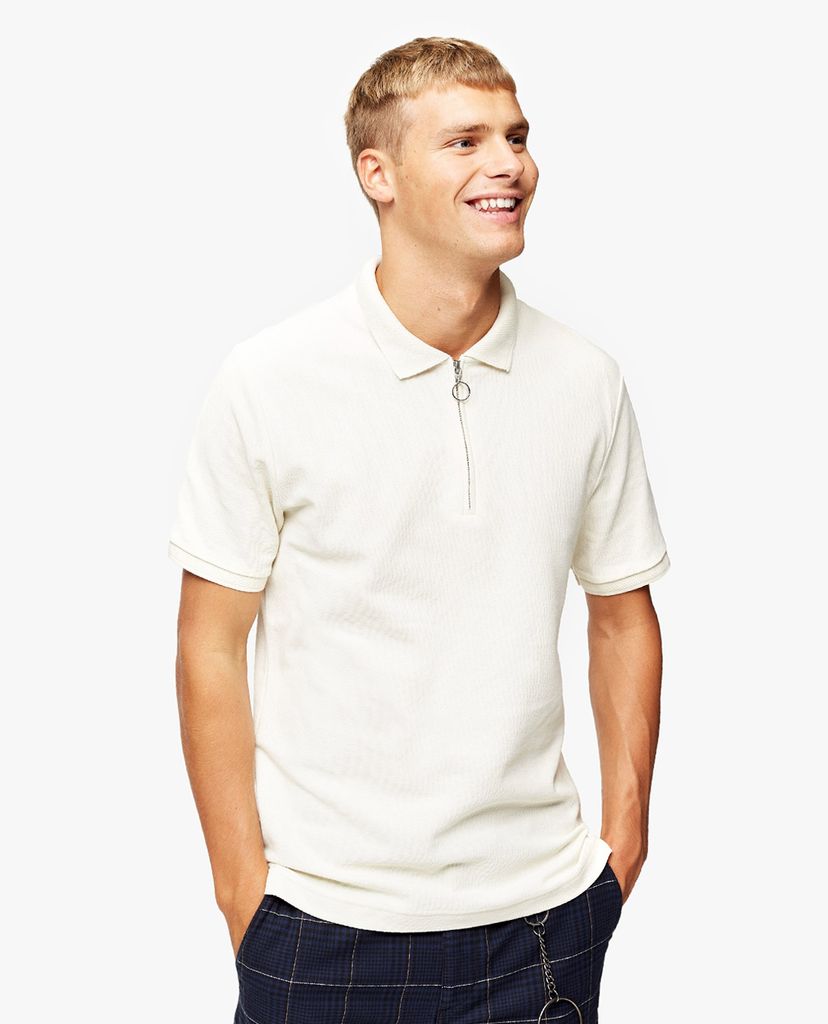TOPMAN - Áo polo nam tay ngắn Ecru Pique Zip