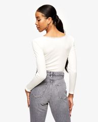 TOPSHOP - Áo thun tay dài cổ tròn phối ren White Long Sleeve Lace