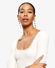 TOPSHOP - Áo thun tay dài cổ tròn phối ren White Long Sleeve Lace