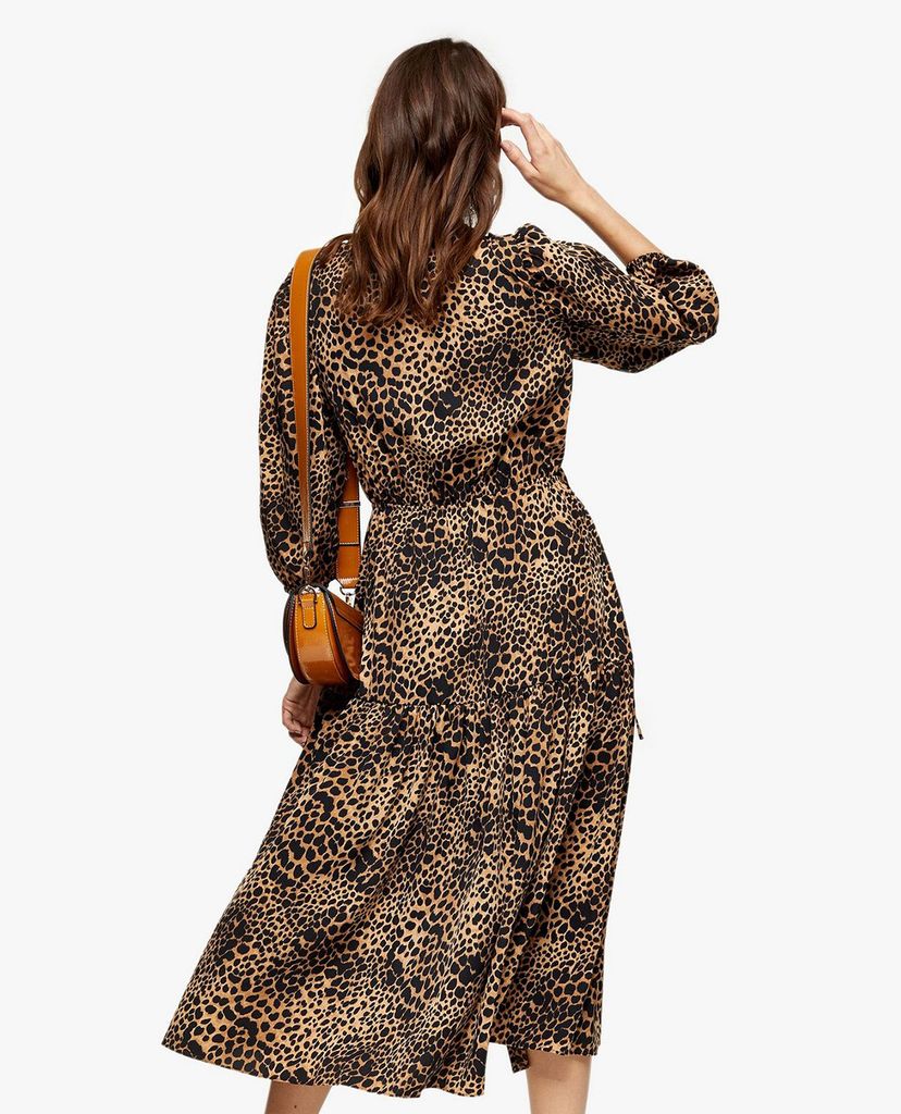 TOPSHOP - Đầm midi cổ V tay lỡ Natural Animal Print Kimono Wrap