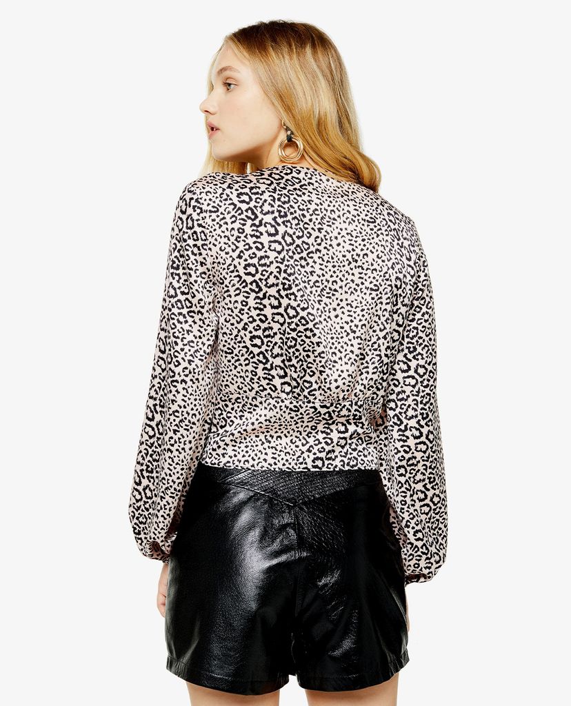 TOPSHOP - Áo kiểu nữ cổ V tay dài Animal Print Tie Front