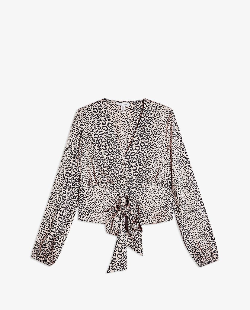 TOPSHOP - Áo kiểu nữ cổ V tay dài Animal Print Tie Front