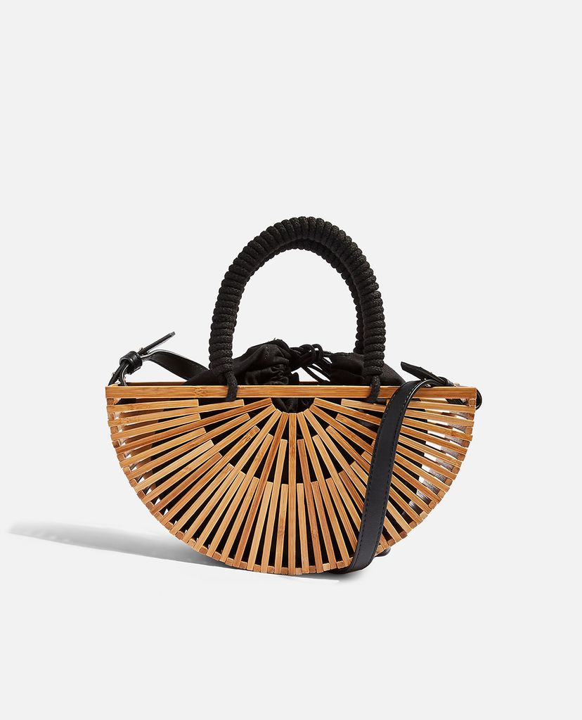 TOPSHOP - Túi xách tay nữ nửa hình tròn CRETE Wooden Grab
