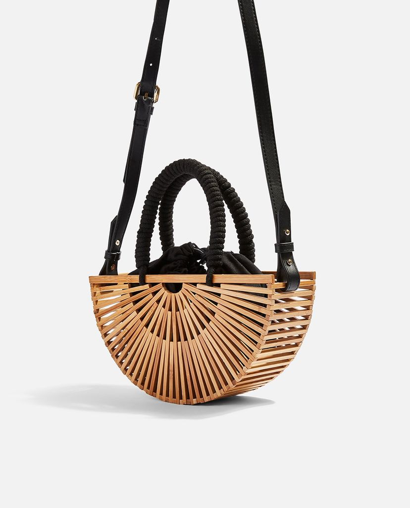TOPSHOP - Túi xách tay nữ nửa hình tròn CRETE Wooden Grab