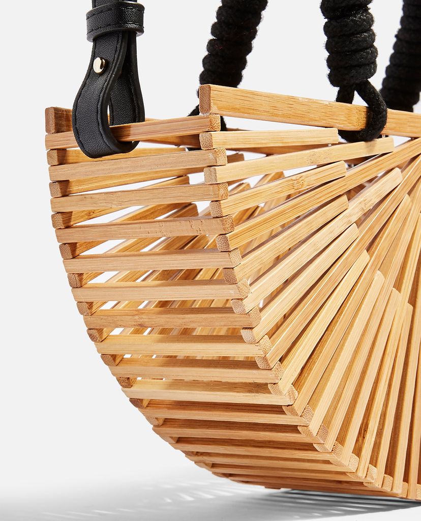 TOPSHOP - Túi xách tay nữ nửa hình tròn CRETE Wooden Grab