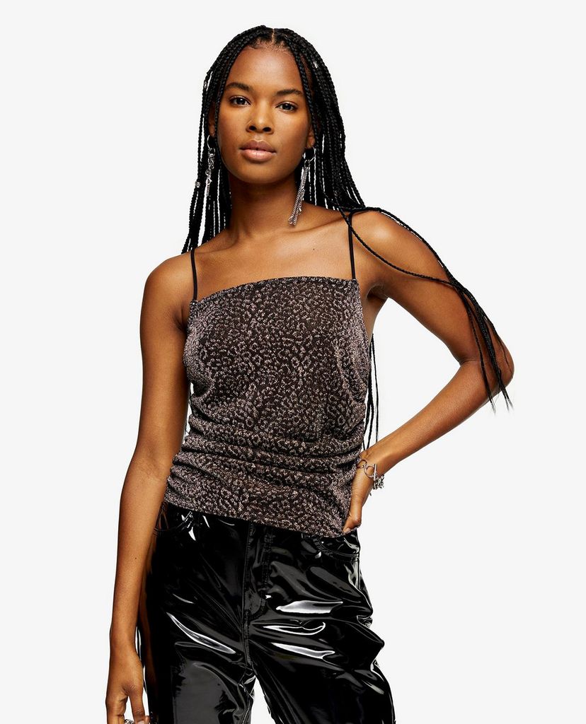 TOPSHOP - Áo hai dây nữ Leopard Print Metallic Thread Ruched