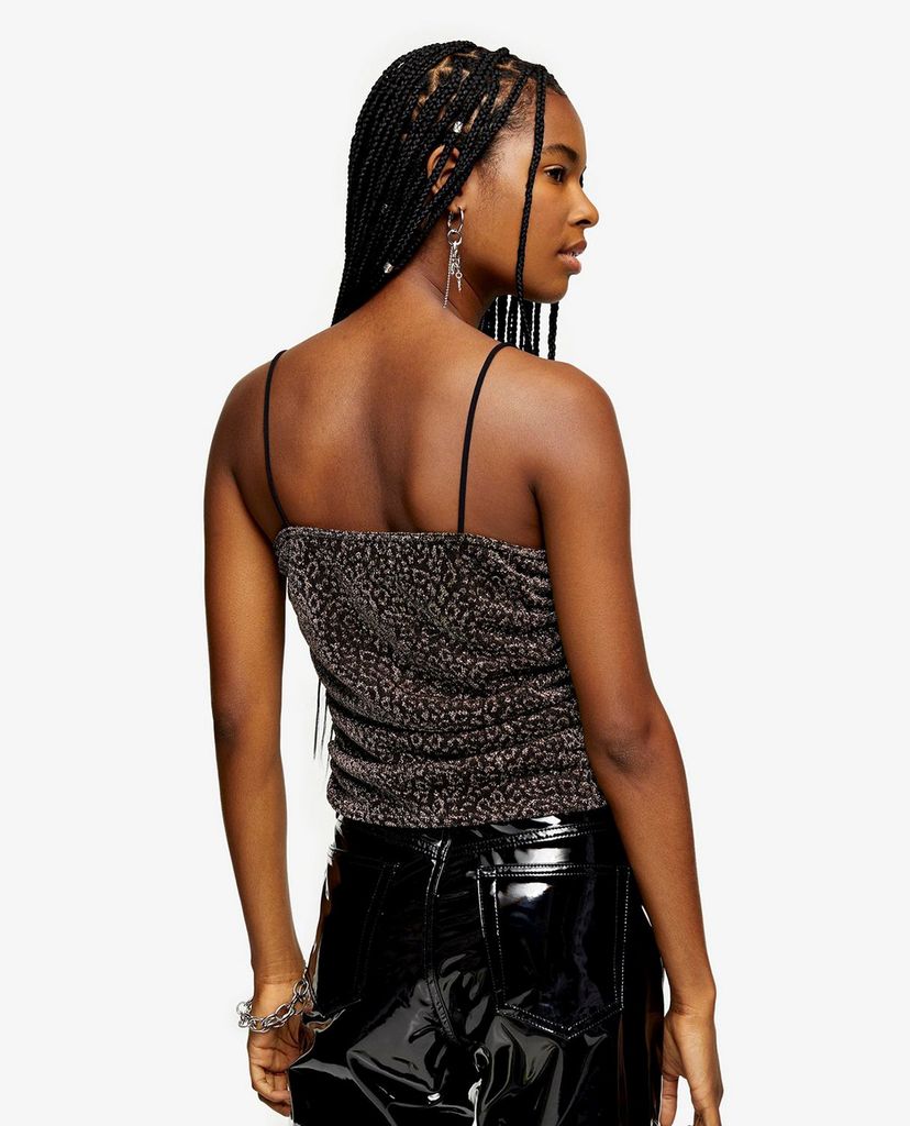 TOPSHOP - Áo hai dây nữ Leopard Print Metallic Thread Ruched