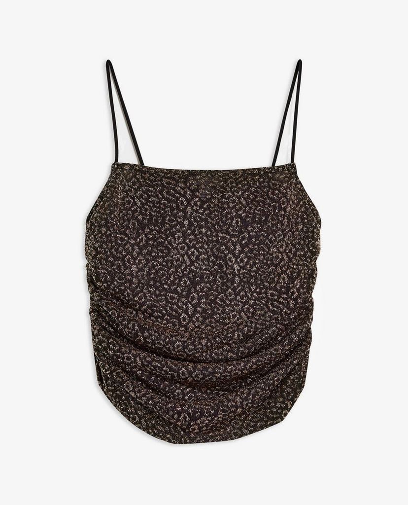 TOPSHOP - Áo hai dây nữ Leopard Print Metallic Thread Ruched