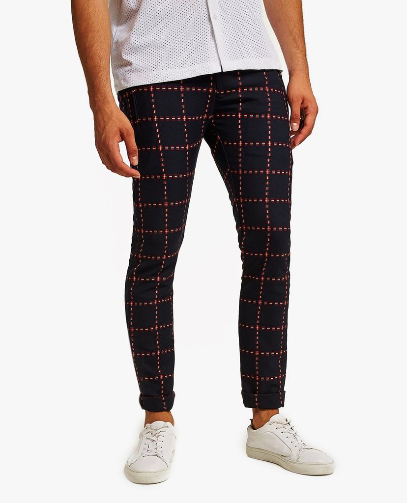 TOPMAN - Quần kiểu nam phom skinny Navy & Red Criss Cross Stretch