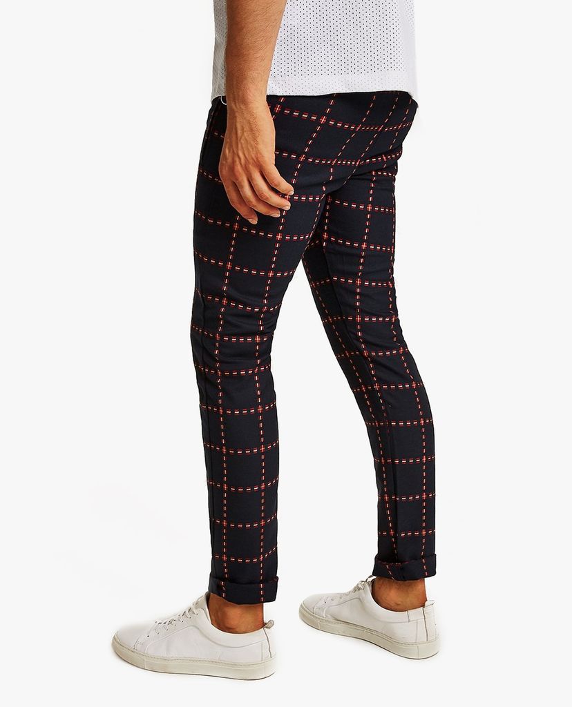 TOPMAN - Quần kiểu nam phom skinny Navy & Red Criss Cross Stretch