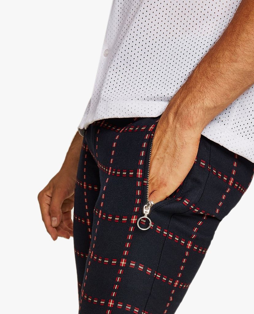 TOPMAN - Quần kiểu nam phom skinny Navy & Red Criss Cross Stretch