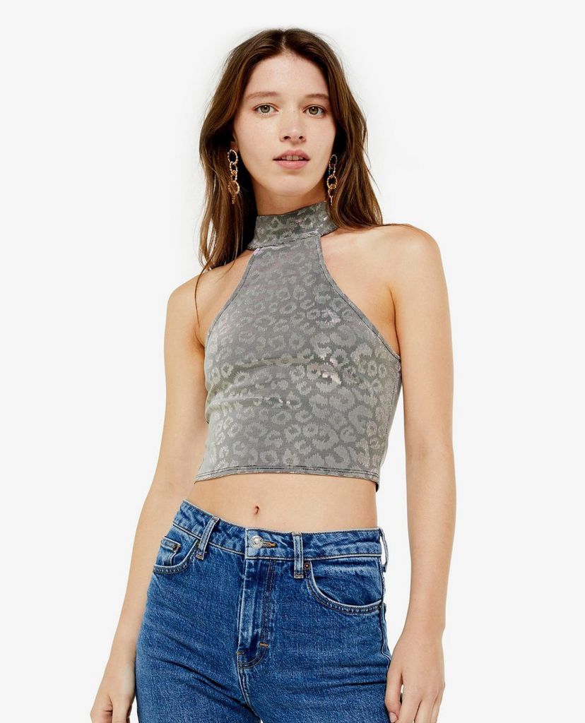 TOPSHOP - Áo ba lỗ nữ phom croptop Animal Print Halter Neck