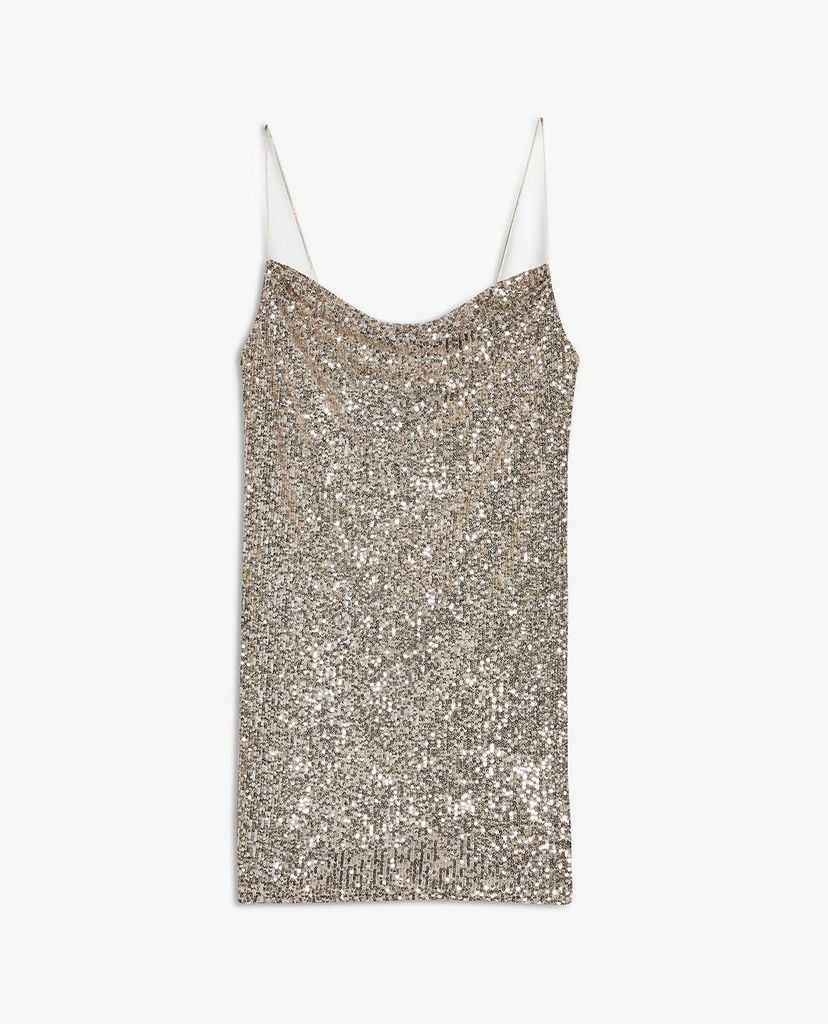 TOPSHOP - Đầm mini hai dây Silver Sequin Cowl
