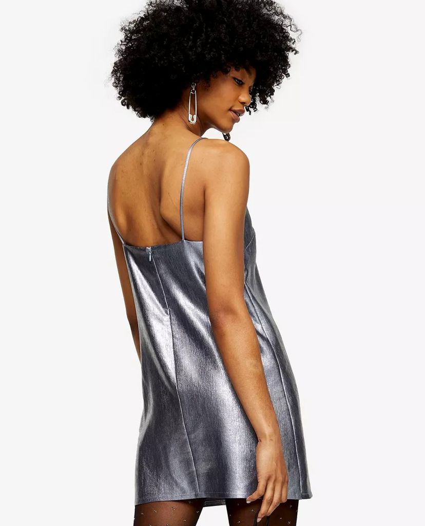 TOPSHOP - Đầm mini hai dây Silver Lame Mini