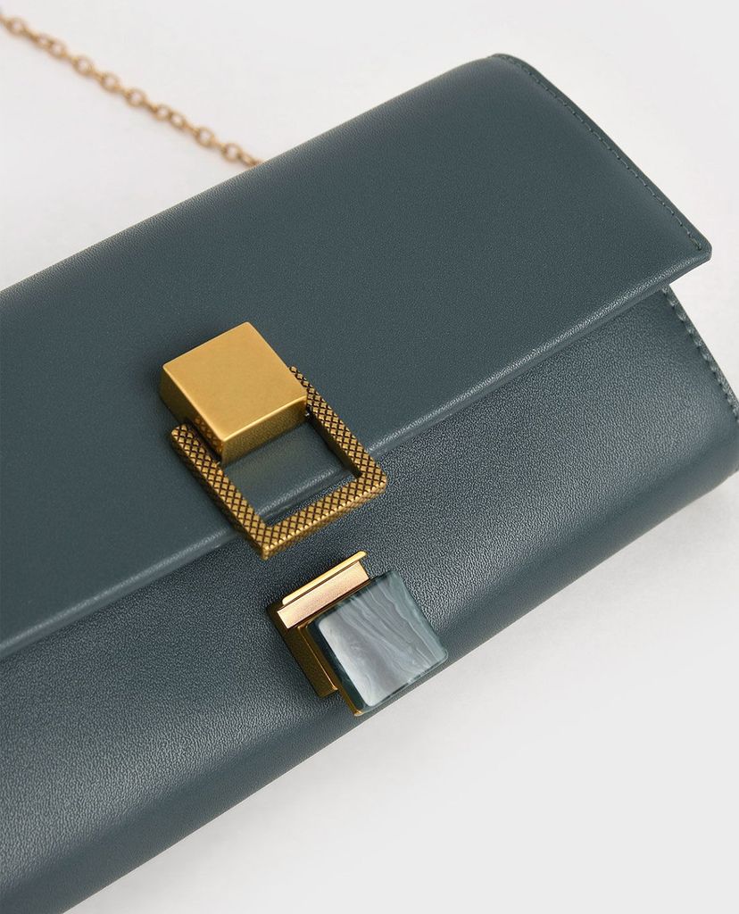 CHARLES & KEITH - Ví cầm tay nữ nắp gập dáng dài Stone Embellished