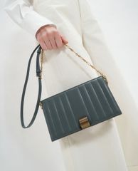 CHARLES & KEITH - Ví cầm tay nữ nắp gập Panelled Metallic Push Lock