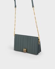 CHARLES & KEITH - Ví cầm tay nữ nắp gập Panelled Metallic Push Lock
