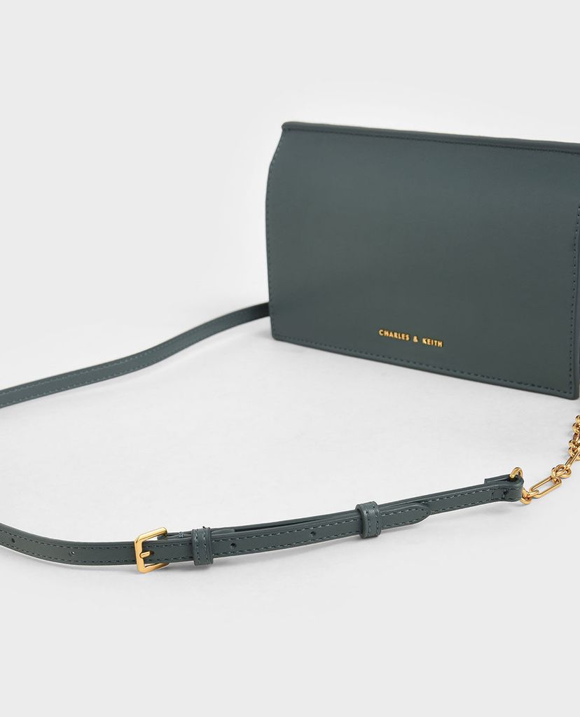 CHARLES & KEITH - Ví cầm tay nữ nắp gập Panelled Metallic Push Lock