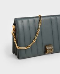 CHARLES & KEITH - Ví cầm tay nữ nắp gập Panelled Metallic Push Lock