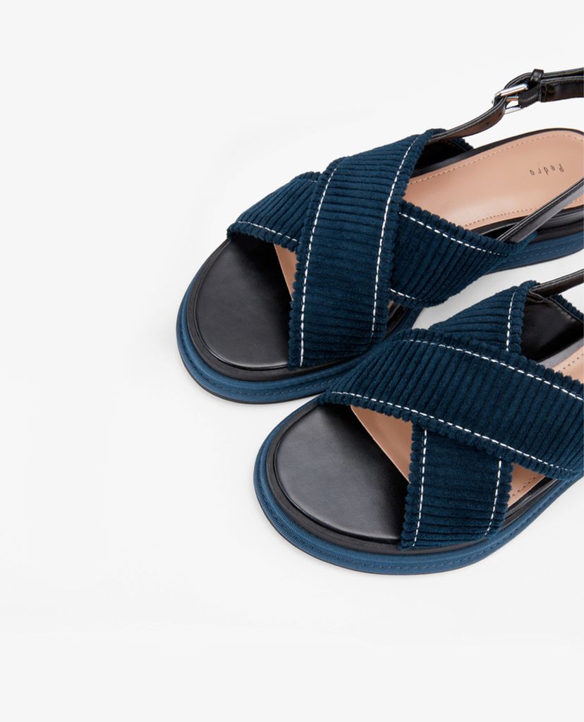 PEDRO - Giày đế xuồng sandals quai chéo Corduroy Slingback